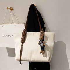 Corduroy Tote Shoulder Bag Beige High Classic Handbag
