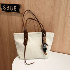 Corduroy Tote Shoulder Bag Beige High Classic Handbag