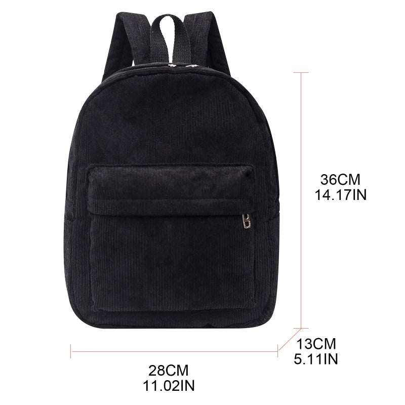 Corduroy Unisex School Backpack Casual Rucksack Lightweight Water Resistant