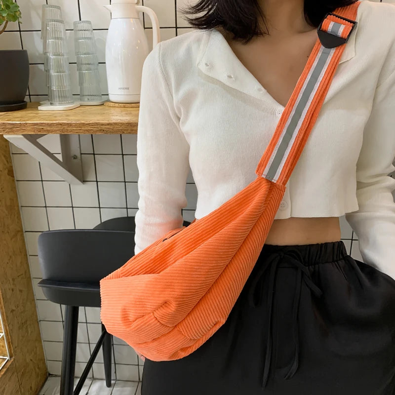 Corduroy Waist Bag Zipper Chest Bag Sport Travel Fanny Pack