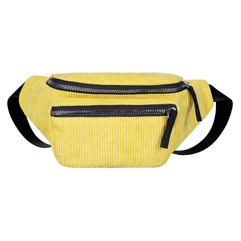 Women's Corduroy Waist Bag Zipper Chest Bag
