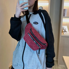 Women's Corduroy Waist Bag Zipper Chest Bag