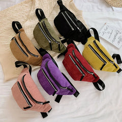 Women's Corduroy Waist Bag Zipper Chest Bag