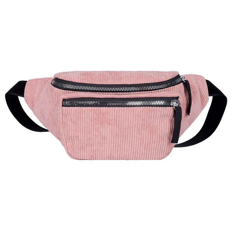 Women's Corduroy Waist Bag Zipper Chest Bag
