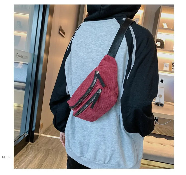 Corduroy Waist Bag Women Chest Bag