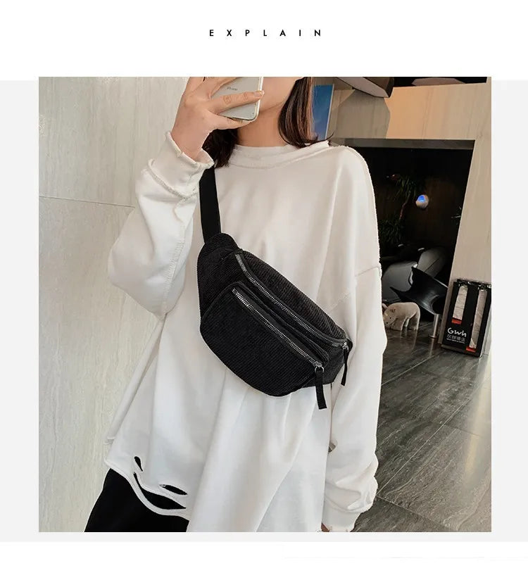 Corduroy Waist Bag Women Chest Bag