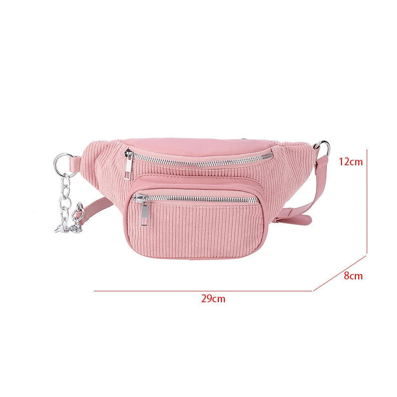 Corduroy Waist Bag Large Travel Chest Bag For Women