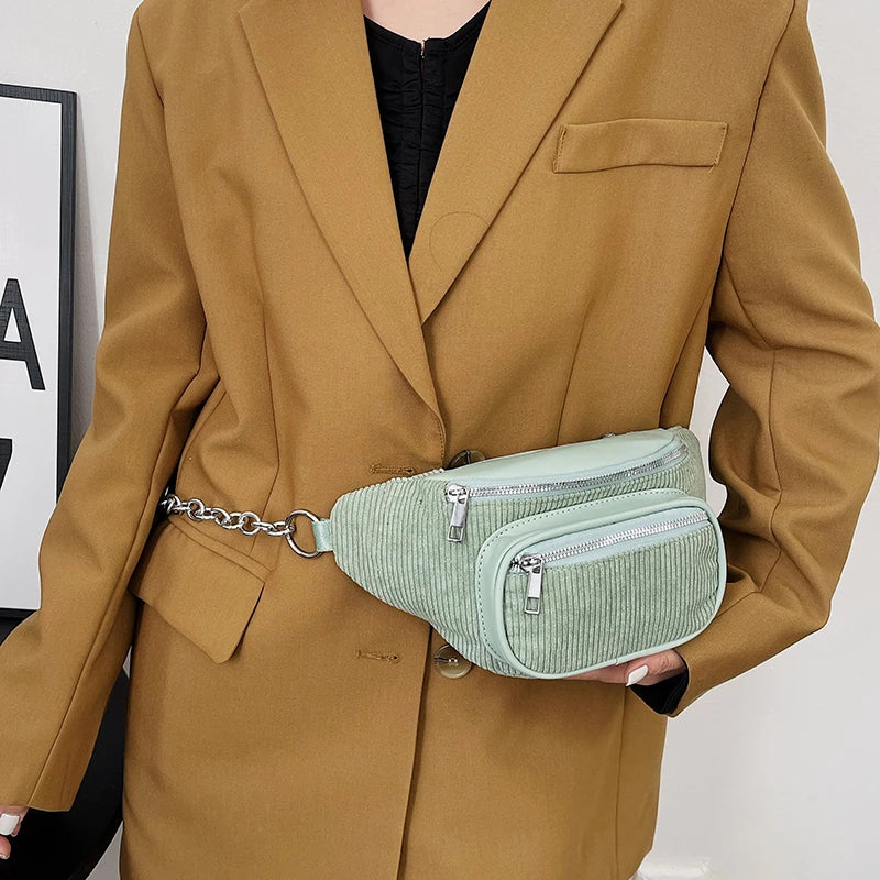 Corduroy Waist Bag Large Travel Chest Bag For Women