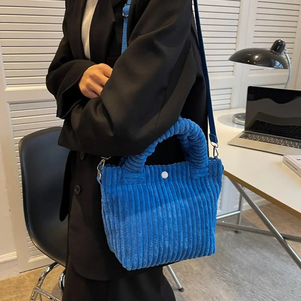 Corduroy Women Tote Bag Large Capacity Adjustable Strap Handbag