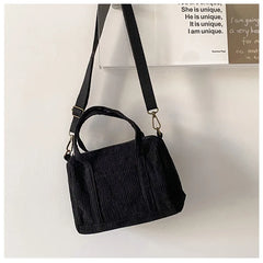 Corduroy Women's Shoulder Bag Canvas Handbag Zipper Totes Casual Purse