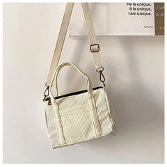 Corduroy Women's Shoulder Bag Canvas Handbag Zipper Totes Casual Purse