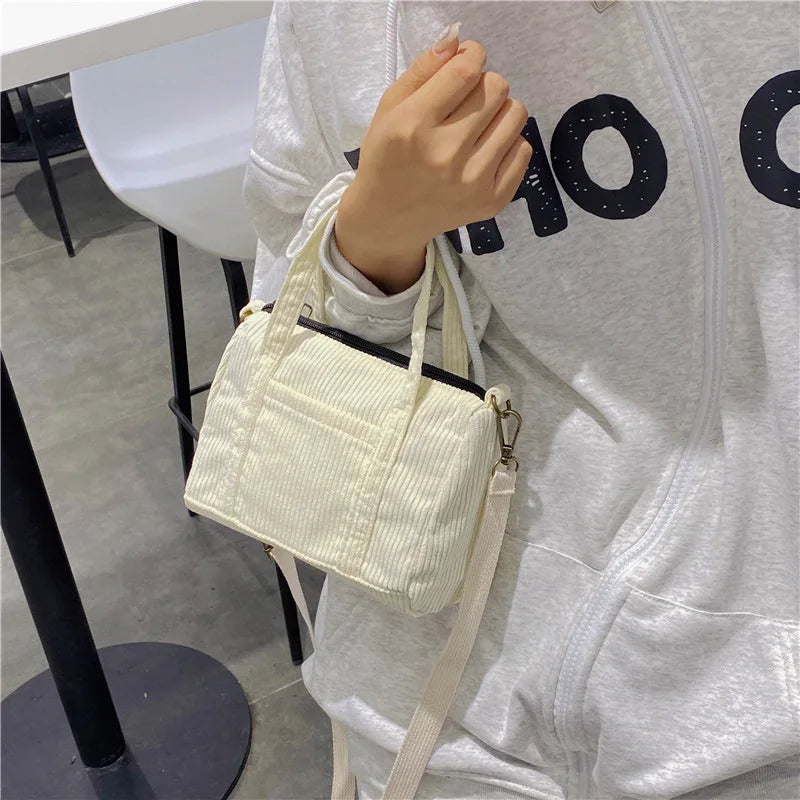 Corduroy Women's Shoulder Bag Canvas Handbag Zipper Totes Casual Purse