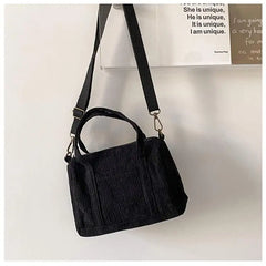 Corduroy Women's Shoulder Bag Canvas Handbag Zipper Totes Casual Purse