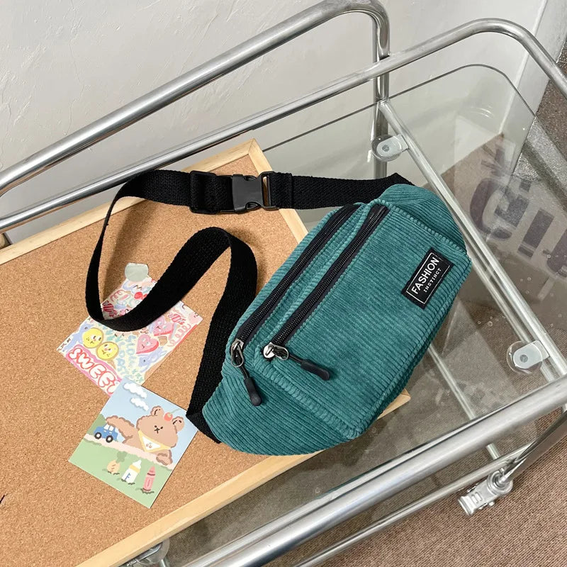 Corduroy Women's Waist Bag Canvas Shoulder Crossbody Bags