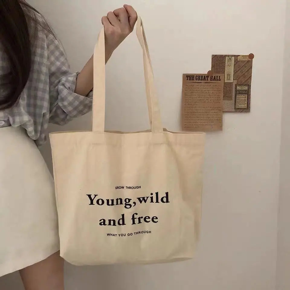 Cotton Canvas Girls School Books Shoulder Bag Eco Reusable Shopping Bag