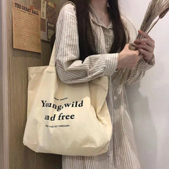 Cotton Canvas Girls School Books Shoulder Bag Eco Reusable Shopping Bag