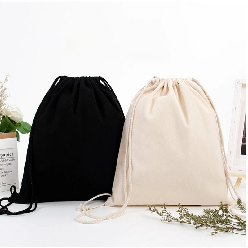 Cotton Drawstring Backpack Gym Sacks Canvas Cinch Sport Pack