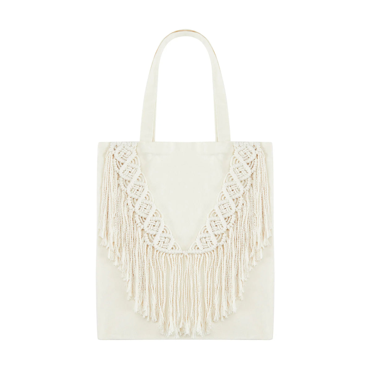 Cotton Linen Braided Tote Bag with Tassels - Casual Women's Handbag