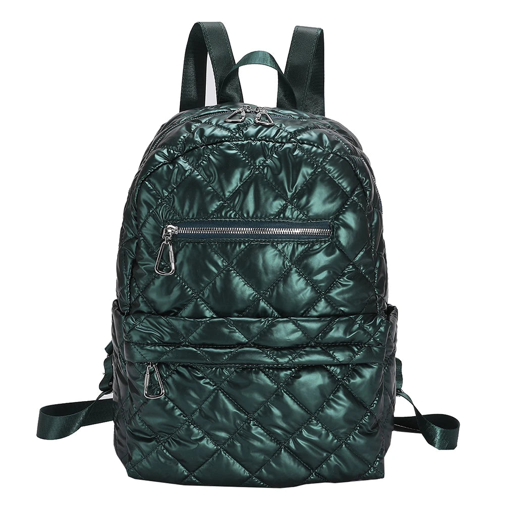 Cotton Padded Backpack Waterproof Rhombic Lattice Bags For Women