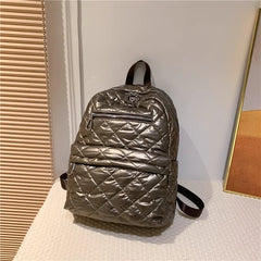 Quilted Nylon School Backpack for Teens Women Shoulder Bag