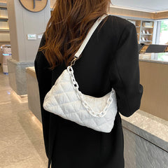 Women's Cotton Padded Shoulder Bag Chain Ladies Commuters Bag