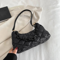 Women's Cotton Padded Shoulder Bag Chain Ladies Commuters Bag