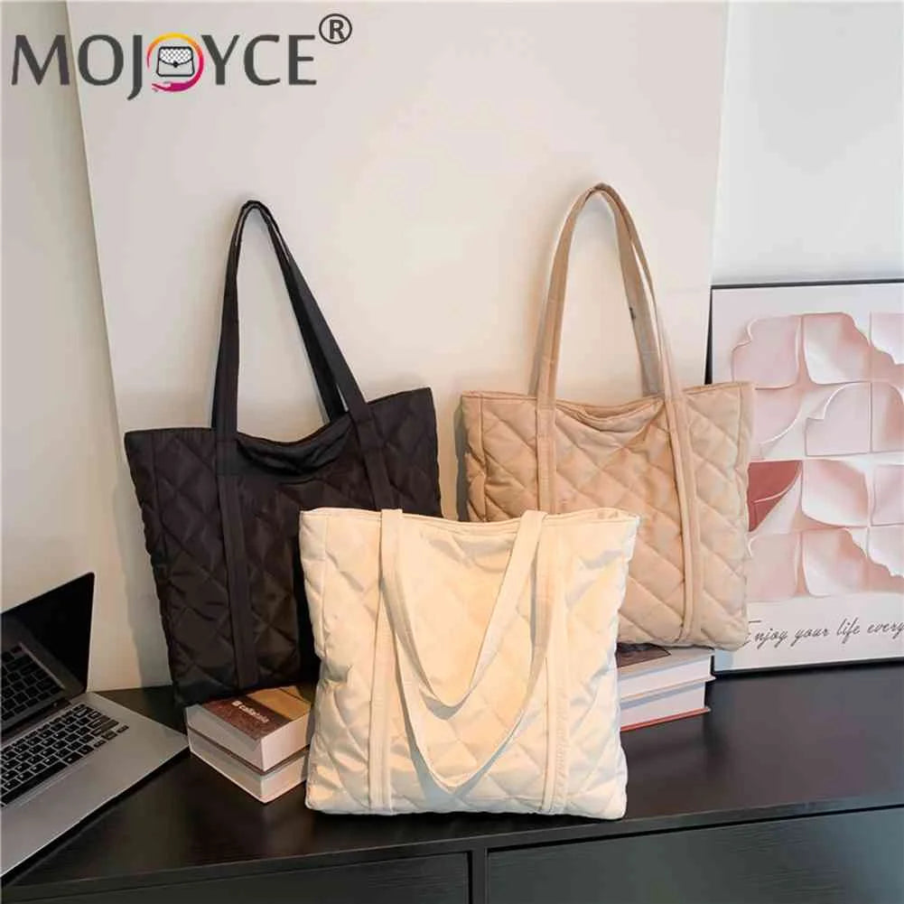 Cotton Padded Women Tote Bag Large Capacity Nylon Shoulder Handbags