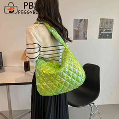 Women Tote Bag Large-capacity Handbags Laser Multicolor Rhombus Pattern
