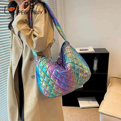 Women Tote Bag Large-capacity Handbags Laser Multicolor Rhombus Pattern