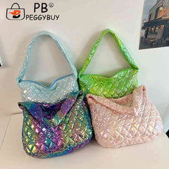 Women Tote Bag Large-capacity Handbags Laser Multicolor Rhombus Pattern