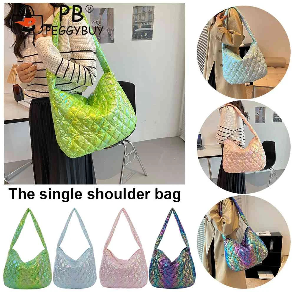 Women Tote Bag Large-capacity Handbags Laser Multicolor Rhombus Pattern