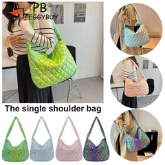 Women Tote Bag Large-capacity Handbags Laser Multicolor Rhombus Pattern