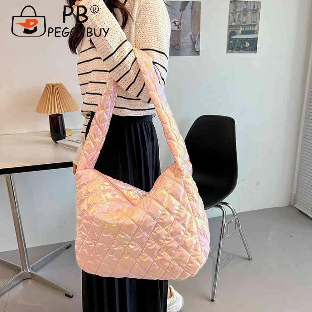 Women Tote Bag Large-capacity Handbags Laser Multicolor Rhombus Pattern