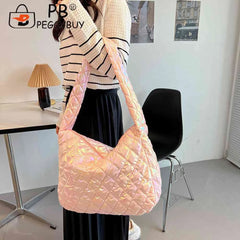 Women Tote Bag Large-capacity Handbags Laser Multicolor Rhombus Pattern