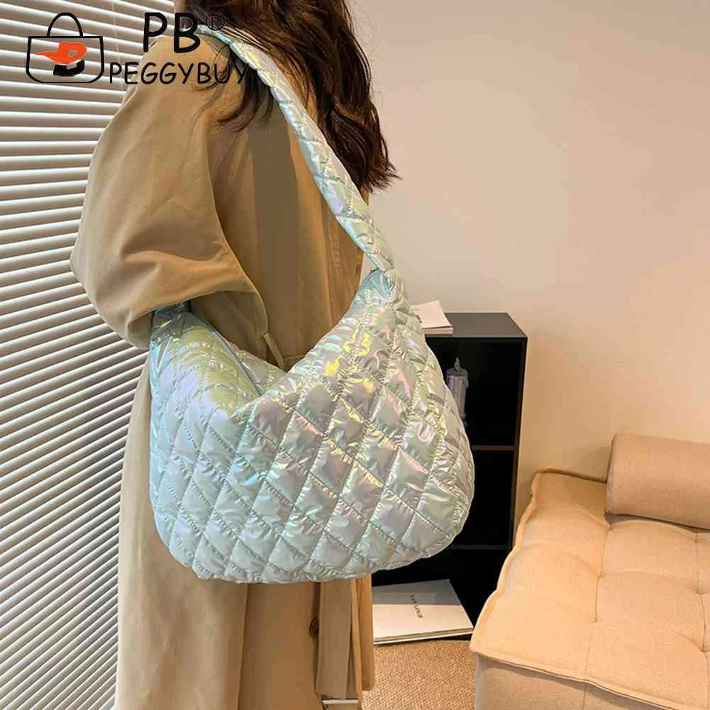 Women Tote Bag Large-capacity Handbags Laser Multicolor Rhombus Pattern