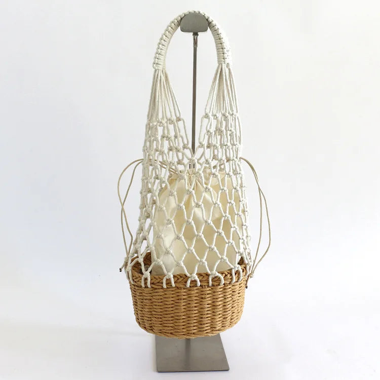 Hollow Fishnet Weaving Beach Straw Women Shoulder Bag