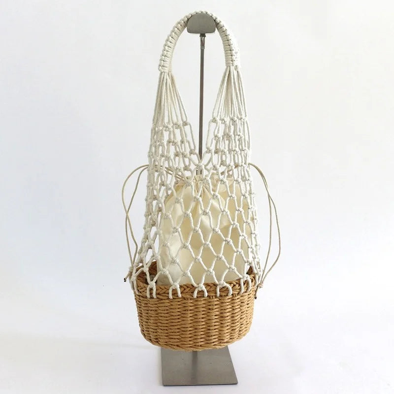 Hollow Fishnet Weaving Beach Straw Women Shoulder Bag