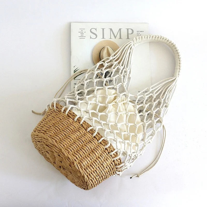 Hollow Fishnet Weaving Beach Straw Women Shoulder Bag