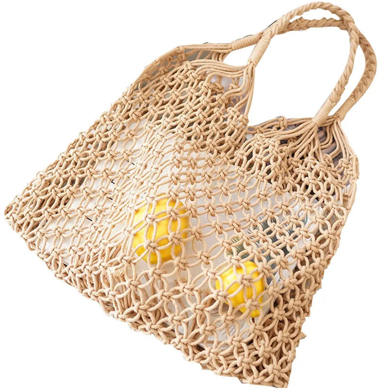 Cotton Rope Woven Women's Handbag Knitted Mesh Bag Bohemian