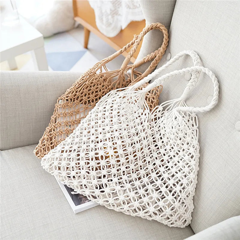 Cotton Rope Woven Women's Handbag Knitted Mesh Bag Bohemian