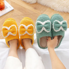 Women's Winter Cotton Slippers Thick Bottom Warm Bow Shoes