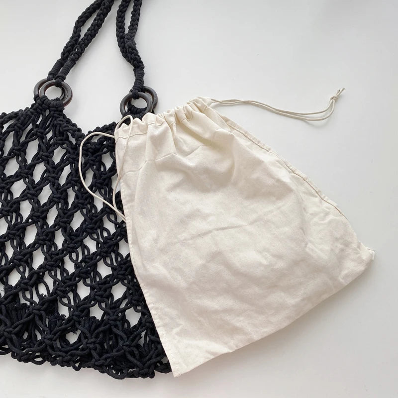 Women Handbag Ladies Net Hollow Bag Japan Style Woven Shoulder Bag