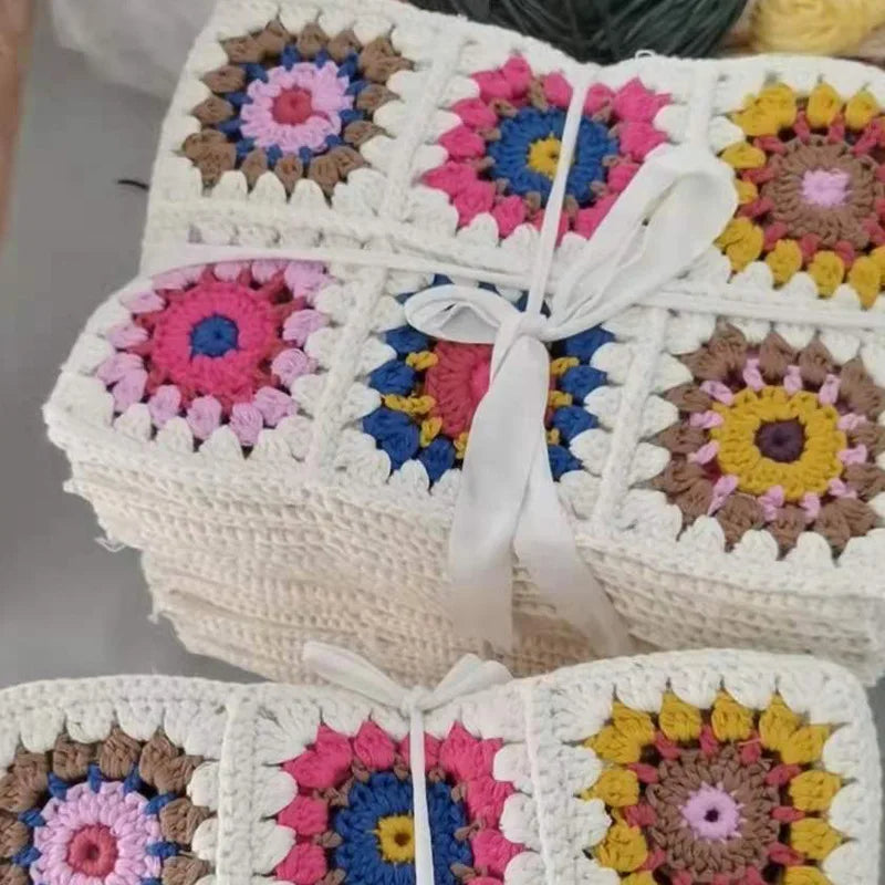 Net Hollow Out Cotton Flower Tote Bag for Women