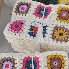 Net Hollow Out Cotton Flower Tote Bag for Women