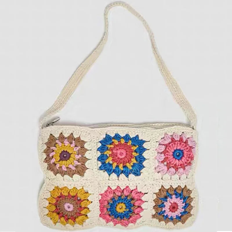 Net Hollow Out Cotton Flower Tote Bag for Women