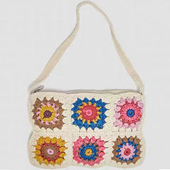 Net Hollow Out Cotton Flower Tote Bag for Women
