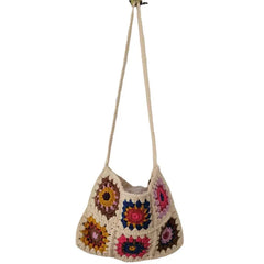 Net Hollow Out Cotton Flower Tote Bag for Women