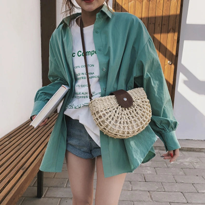 Summer Ladies Shoulder Bag Weaving Female Travel Shoulder Bag