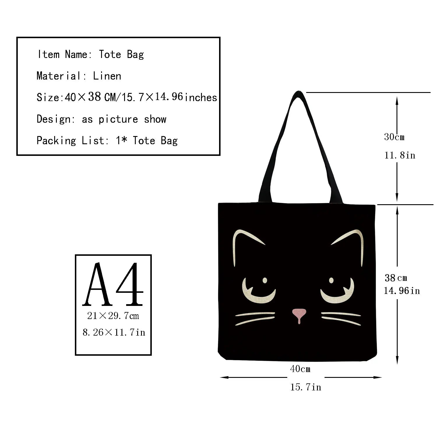 Cute Couple Cat Print Women's Handbag Eco Shopping Bag