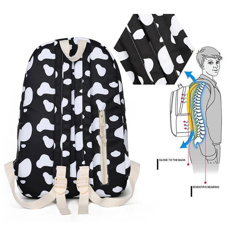 Cow Animal Prints Backpack Girls Shoulder School Book Bags